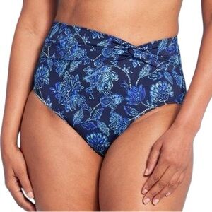 LANDS’ END paisley twist front high waist tummy control swim bottom M/10-12 NWT